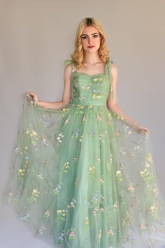 Puffy Sleeve Prom Dresses Flower Embroidery Tulle Backless A-line Long Lace Formal Evening Party Gown for Women2