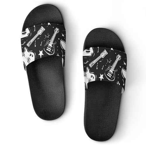Rock And Roll Themed of Guitar PVC Slippers Sandals for Women Men Open Toe Soft Cushioned Non-Slip Sandal for Indoor Outdoor