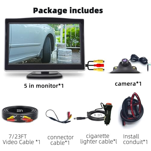 Image of Car Side Rear View Backup Camera Reversing 5 in Monitor Reverse Image Front Parking Night Vision Rear Mirror Positive for Vehicle