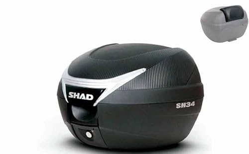 E-BIKERS SHAD SH 34 Funda superior de carbono de 34 litros para moto scooter con placa universal y respaldo