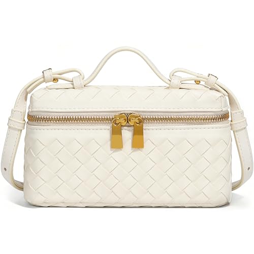 Image of DAILANDO Small Top Handle Box Purse, Designer Handwoven Mini Tote and Crossbody Bag With Long Detachable Shoulder Strap (Beige)