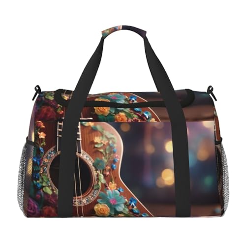 Sac de sport imprimé guitare fleurs noir le sac idéal pour articles personnels