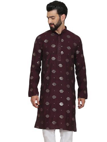 Image of SOJANYA Since 1958 Men's Cotton Silk Sequinned Embroidered Long Kurta
