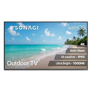 SONAGI Helios 65” Outdoor TV – Anti-Glare, IP65 Water, Dust Resistant Television with 1000-Nit Brightness for Direct Sun All Weather Viewing – Weatherproof 4K UHD Smart TV for Patio and Outside
