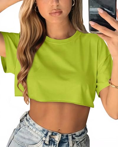 Image of Crop Tops for Women Oversized Short Sleeve T Shirts Crew Neck Cropped Tees