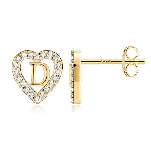 Image of Anoup Heart Initial Earrings for Girls Gifts - S925 Sterling Silver Post CZ Hypoallergenic Stud Initial Earrings for Women Teen Girls Birthday Gifts for Kids Jewelry