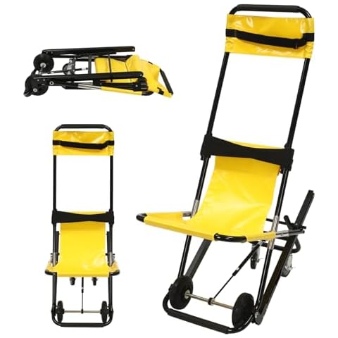 UIdili Portable Folding Stair Chair, Emergency Metal Folding Chair, Manual Transport Chair, 350 lb. Load Capacity for Emergency Rescue, Fire Evacuation, Elderly and Disabled Transfers, Yellow Cover