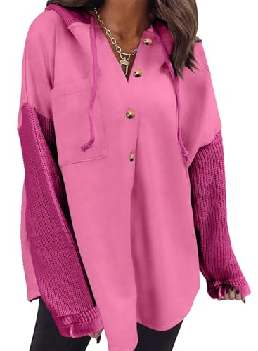 Image of SHEWIN Women Oversized Hooded Sweatshirt Loose Fit Casual Button Hoodies with Pocket 2026