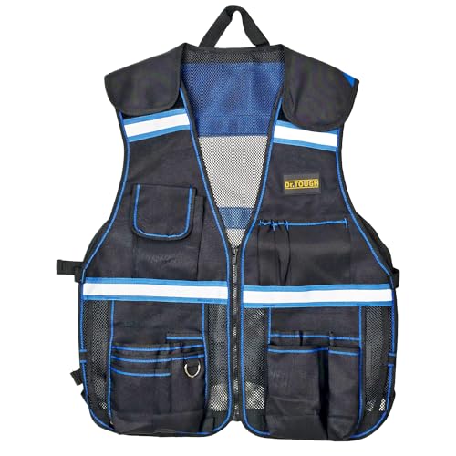 Dr.TOUGH Work Vest for Men Reflective Vest Black Safety Vest for Men Tool vest For Carpenters Electrician (Blue)