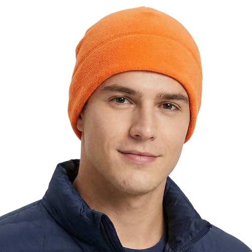 Winter Warm Wintermütze für Damen und Herren, Unisex Solid Outdoor Sport Radfahren Mütze Fleece Ski Beanie Skull Cap (DE/NL/SE/PL, Alphanumerisch, Einheitsgröße, M, Orange)