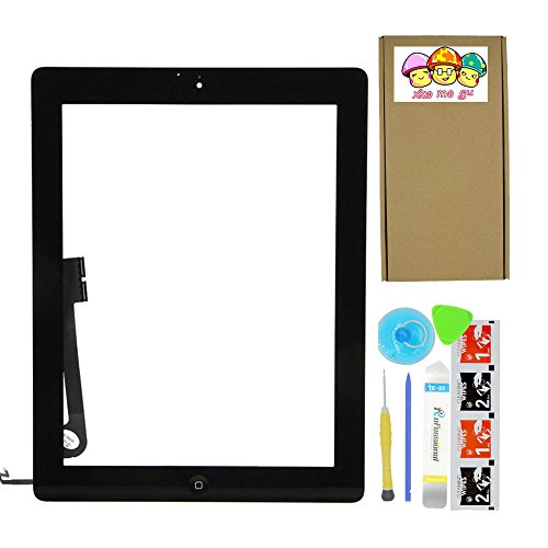 XIAO MO GU Black Touch Screen Outer Glass Digitizer Panel for iPad 4 (4th Generation) with Home Button Flex Cable Assembly + Midframe Bezel + Adhesive Tape + Tool Kit