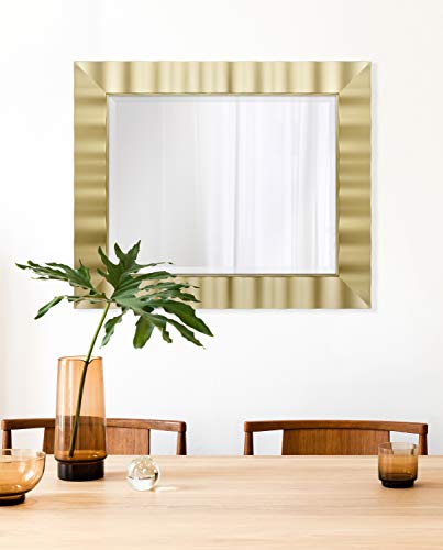 Image of MCS 30x36 Large Wall Mirror, Brass Wavy & Beveled Mirror, Vertical & Horizontal Wall Hanging Mirror for Bathroom, Bedroom & Livingroom