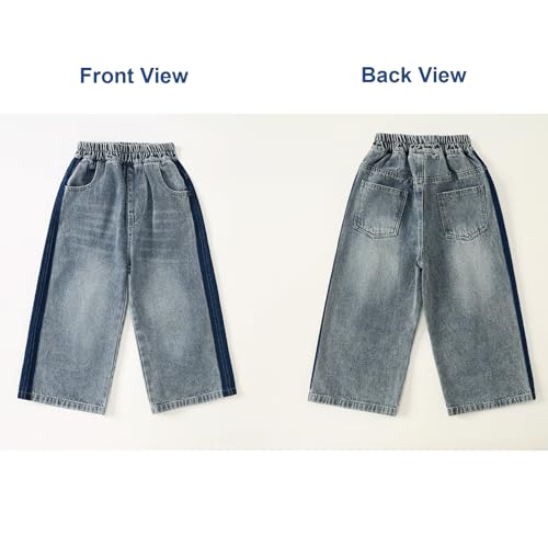 Baggy Jeans Kids Loose Fit Wide Leg Jeans Preppy Streetwear Side Striped Baggy Pants Boys High Elastic Waist Denim Pants 6
