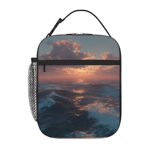 JUANYQME Ocean Under The Sunset Print Lunch Bag Cooler Thermal Waterproof Reusable
