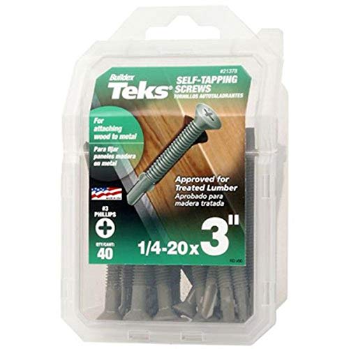 Tornillos Teks 1/4 in x 3 in Phillips cabeza plana para madera a metal 40 piezas miniatura 1