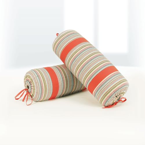 Image of AURAVE Woven Cotton 144 TC Bolster Cover with Drawstring Closure, Set of 2, Soft Breathable Durable Machine Washable for Sofa Bed & Home Decor, 15 inchx30 inch, Peach | Cover Only