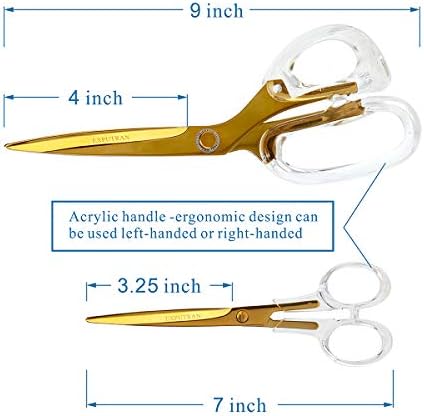 EXPUTRAN Acrylic Scissors, 9 inch and 7inch Set 2 Pieces, Office or Home Gold Scissors, Left or Right Hand, Clear and Gold-Toned,Acrylic Office Supplies, Office Desktop Accessory