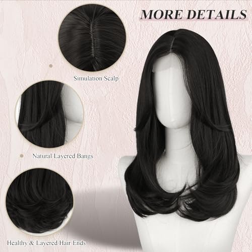 Image of FESHFEN Wigs with Bangs for Women, Long Synthetic Layered Straight Hair Wig for Daily Party Use 18 inch