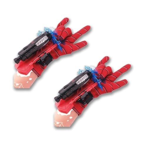 Kit 2 Luva Lança Teia Aranha Herói Brinquedo Lançador de Dardos com Ventosa