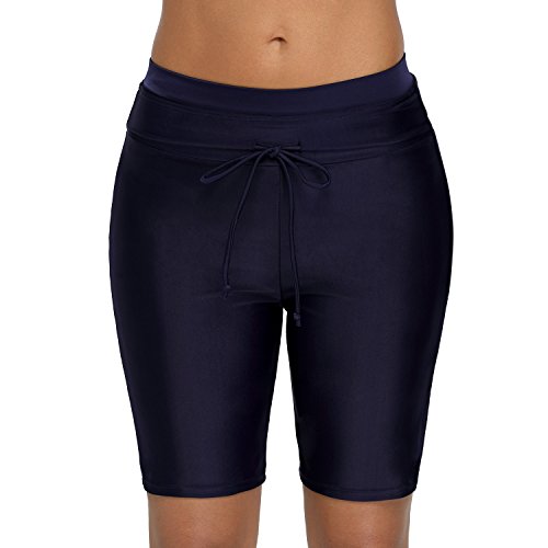 Vegatos Womens High Waist Swim Shorts Drawstring Sport Beach Boardshorts Navy L