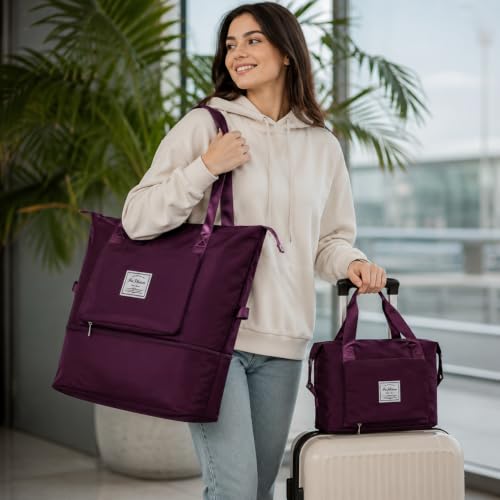 Image of Women's 41 L Expandable Travel Duffle Bag, Nylon Foldable Luggage Hand Bag with Carry Handles, Shoulder Strap and Front Pocket for Trips, Weekend Travel, Airport and Overnight Use