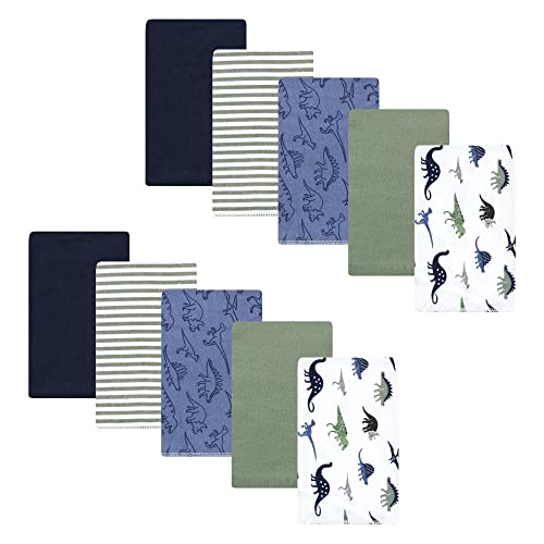 Image of Hudson Baby Unisex Baby Cotton Flannel Burp Cloths, Blue Green Dino, One Size