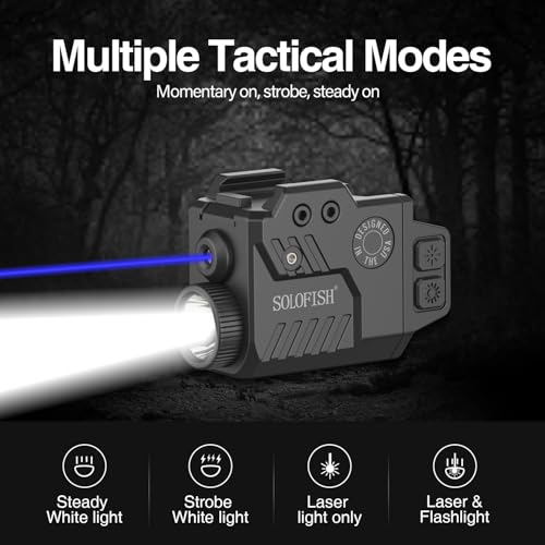 Image of Solofish 800 Lumens Adjustable Pistol Light Laser Combo, Strobe Function Blue Laser and Tactical Light Fits for Full Size with Rail