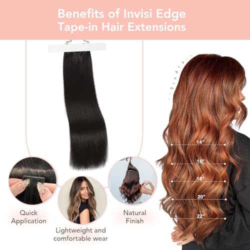 Image of Sindra Invisible Tape in Human Hair Extensions Natural Black 10inch