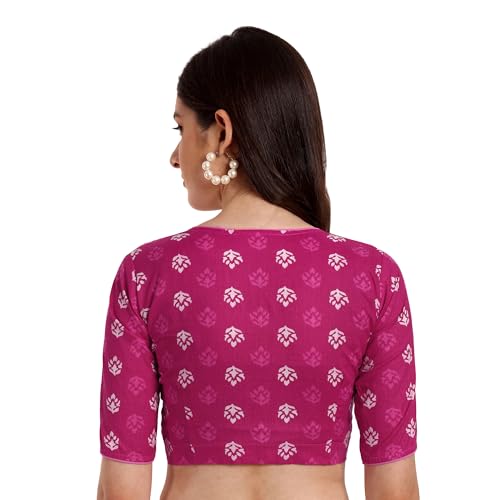 Image of JISB Women's Printed high Back Neck Cotton Saree Blouse