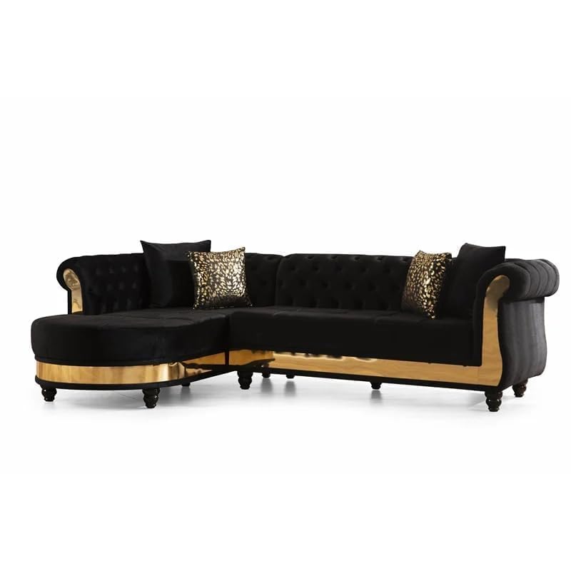 Image of Rosewood ! Modern Classic L Shape Sectional Sofa Set, Chesterfield Style 4 Seater Sofa Set with Pillows for Living Room, Bedroom and Office and Hallway Colour (Black Gold)