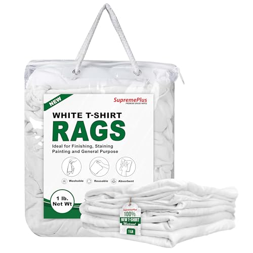 SupremePlus Premium White T-Shirt Cleaning Rags (1 lb. Bag) – White Cotton Rags for Cleaning, Staining, Painting, Oil, Grease & Dust Removal – Shop rag Bulk for Multipurpose use