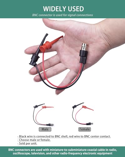 Image of BNC Test Leads, BNC(Male) to Mini Grabber Test Clip, Test Lead Breakout Cable for Multimeter, 5A Current Rating, 1 Pack