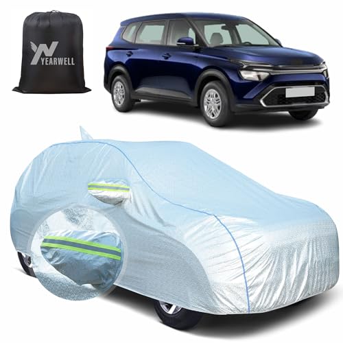 Image of Car Body Cover for Kia Carens, 100% Waterproof, Heat-Resistant with Mirror & Antenna Pockets, Soft Cotton Lining, Triple Stitched, Piping & Reflector (Reflective Silver)