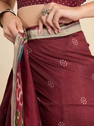 Image of AKHILAM Women's Cotton Printed Ready To Wear Saree With Unstitched Blouse Piece