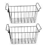 Fonowx 2個 冷蔵庫バスケット チェストフリーザー整理 スタッキングワイヤーバスケット 整理ボックス 持ち手付き 多目的 大容量 棚下収納 キッチン 家庭用に適用, 49.5x24.5x20cm
