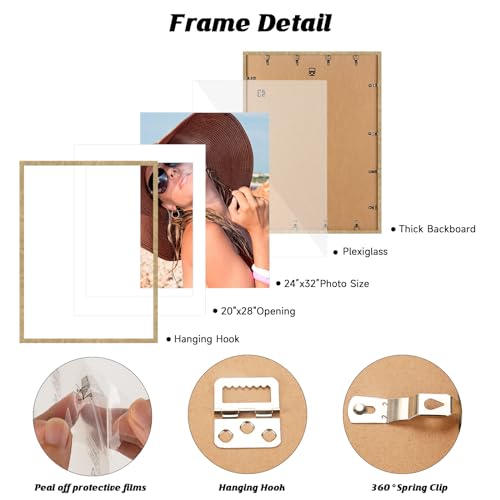 Image of HLiWEGNS Matte Gold 24x32 Frame Set of 3 - Vintage 24 x 32 Poster Frame for Pictures 20x28 with Mat or 24x32 Picture Frame Without Mat for Wall Gallery Display - Ideal Christmas Day