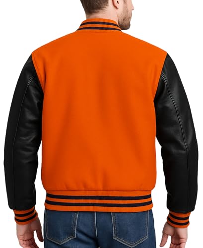 Image of LP-FACON Unisex Varsity Letterman Jacket | Mens College Baseball High School Bomber Wool + Faux Leather Jacket