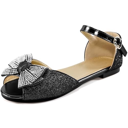 Image of Aomigoct Girls Dress Shoes Sandals : Black 1 Little Kid Glitter Princess Flats for Birthday Wedding Party - Big Kid School Walking Shoe