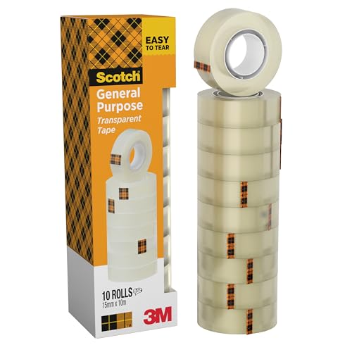 Scotch Nastro Adesivo Trasparente - 10 Rotoli (15 mm x 10 m) - Nastro Multiuso Forte e Duraturo per Casa, Ufficio e Scuola
