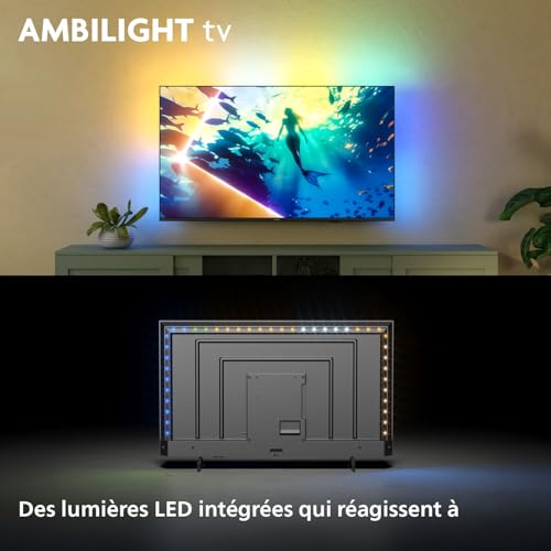 Philips Ambilight 55PUS8000 4K LED Smart TV - Écran 50 Pouces avec Plateforme Pixel Precise Ultra HD, Titan OS et Son Dolby Atmos, Compatible Alexa et Assistant Vocal Google