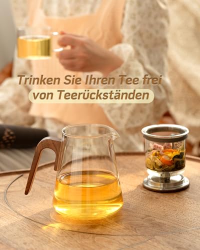 ZENS Magic Teekanne Glas mit Sieb, Teezubereiter für Losen Tee mit Magnet Sauger-Deckel, Tea Maker for Tee Zubereitung, Teapot Griff aus Walnussholz, Teeliebhaber Geschenke – Bild 6
