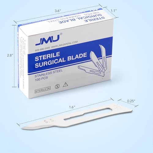 Image of JMU 100 Pcs Sterile Surgical Blades #15C, Disposable Stainless Steel Scalpel Blades, Individually Foil Wrapped