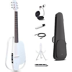 Enya NEXG 2 Deluxe Carbon Fiber Smart Acoustic-Electric Guitar, White | 50W Wireless Speaker, Color Touchscreen, 20 Presets, Looper, Drum Machine, Acoustic Profiling, Deluxe Accessory Bundle