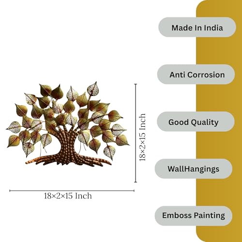 Image of Bharat Art Big Tree Metal Wall Art with LED Light | Handcrafted Iron Tree Wall Hanging for Living Room, Bedroom, Hall, Office | Pan Tree WD049 | Size: 36x2x24 Inch - WD049