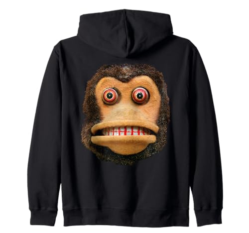 Big Buggy Eyed Monkey Face Cymbal Playing Toy Animal Zip Hoodie