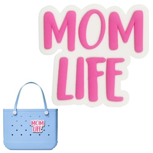 Charm for Bogg Bag Accessories – PVC Rubber Decorative Inserts for Bogg Bag Original & All Models, Personalize Your Tote, Sport & Girl Themes, Fits Simply Southern & Other Beach BagPink MOM LIFE）