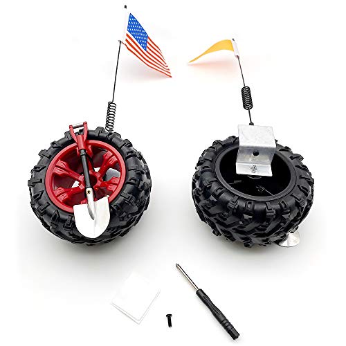 Image of CB Miniature Spare Tire Flag Shovel Creative Off-Road Mini Rigs Build For Car Automotive Styling, Body Shop Decoration, Black Wheel-Safety Flag