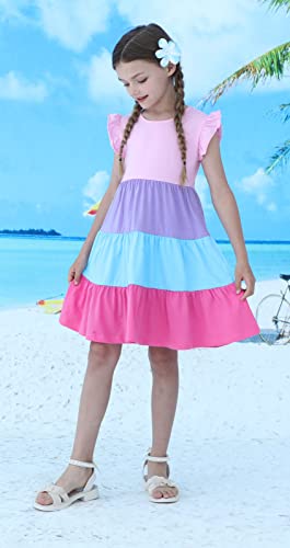 HILEELANG Little Girls Short Sleeve Dresses Easter Summer Cotton Casual Skater Swing Twirly Sundress4