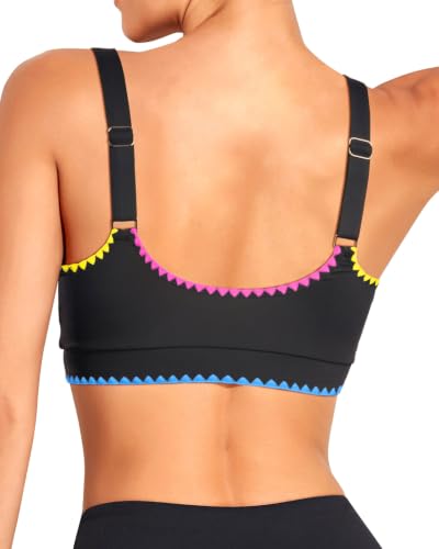 Image of Tempt Me Women Sports Bra Swim Crop Tops Only | Scoop neck, Bathing suits top, Removable cups, Adjustable straps