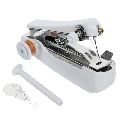 Gorrbinfen Mini máquina de coser portátil de mano para ropa, bricolaje, viajes, arte y máquina de coser a mano fácil de usar (blanco)
